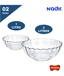 Conjunto de Tigelas Marinex 2 Peas Vidro Bella