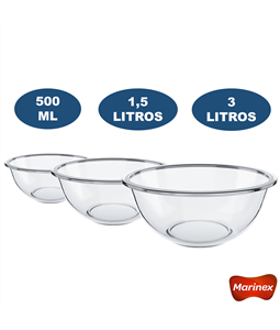 Conjunto de Tigelas Marinex 3 Peas Vidro Plus