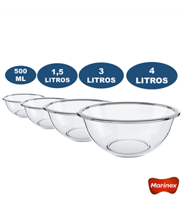 Conjunto de Tigelas Marinex 4 Peas Vidro Plus