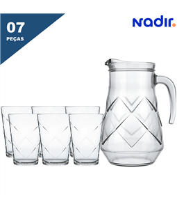 Jarra de Vidro 1.5L Maracatu + 6 Copos de Vidro 265ml Nadir