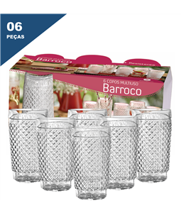 Jogo de Copos de Vidro 6 Peas Wheaton Barroco 255ml